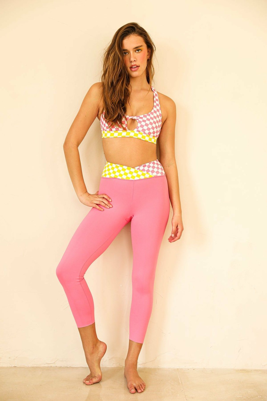 Summer Sanctuary * | Buy Dippin' Daisy'S Starla Sports Bra Checked Out (Pink/Yellow) Checked Out (Pink/Yellow)